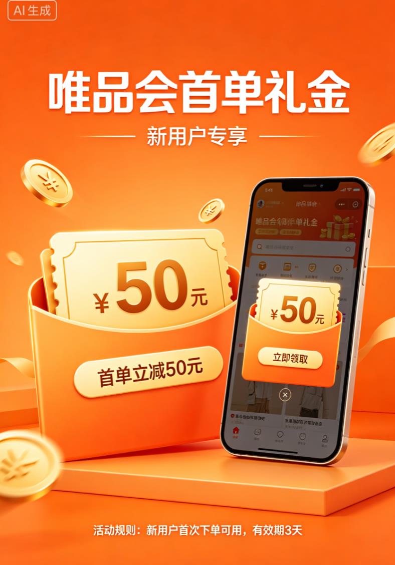 唯品会｜新客首单礼金免费领